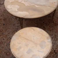 ۳ عدد میز جلو مبلی گرد برنز اصل وسنگ مرمر درجه یک