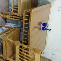 میز و صندلی چوب ملچ خودرنگ قدیمی عتیقه ۶نفره ورساچ