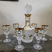 تنگ و ۶ عدد گیلاس کریستال با آب طلا