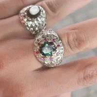 انگشتر نقره کلکسیونی کار دست توپاز هفت رنگ