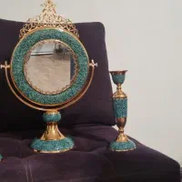 آینه و شمعدان آقاجانی (مس و فیروزه) کار دست