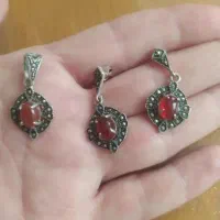 ست نقره ۹۲۵سیاه قلم وعقیق