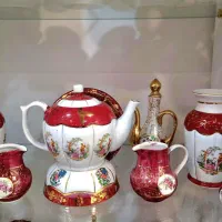 مجموعه ظروف لاکی قدیمی گلدان قوری و..