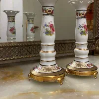 شمعدان آلمانی جفت، آبکاری طلا ، قدیمی و بسیار لوکس