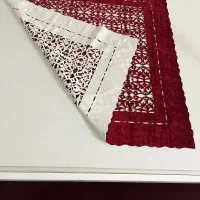 ست رومیزی و رانر دورو زرشکی کرم استخونی خارجی