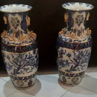 یک جفت گلدان قلم ابی بسیار بزرگ سالنی