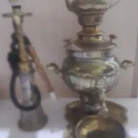 سماور و قلیان برنجی  با قوری و سینی