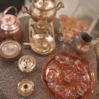 سماور ذغالی برنجی با ست کامل