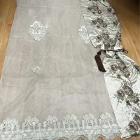 پرده حریر ترک کارشده بارویه ترک گلدوزی‌شده باشرابه