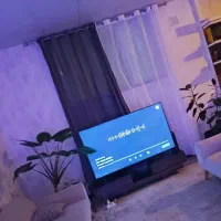 پرده حریر طوسی سفید با چوب پرده و لوازم کامل