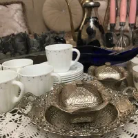 قوری وقندون گلاب پاش برنجی شکلات خوری کریستال