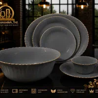 سرویس ارکوپال خاکستری لب طلا ۲۶ پارچه