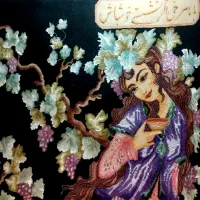 تابلو فرش دستبافت تبریز بزم خیام کرک و ابریشم