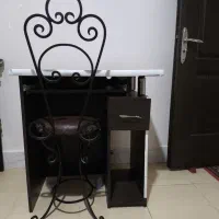 میز کامپیوتر وتحریر همراه صندلی فرفورژه کفی چرم
