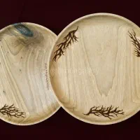 بشقاب چوب گردو یک تکه سوخته نگاری