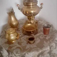 سماور برنجی و پارچ و قوری سینی