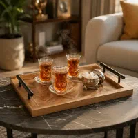 سینی چوبی روس مستطیل دسته فلزی