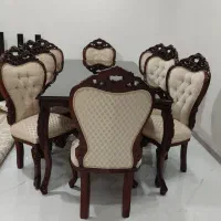 میز ناهارخوری 8نفره چوب همراه با شیشه روی میز