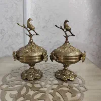 ۱ جفت قندان برنجی و ۱ جفت دکوری برنجی ست۴ عدد باهم