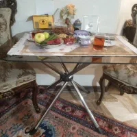 میز دونفره پایه استیل شیشه ای