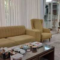 مبل راحتی چوب و پارچه ۹ نفره