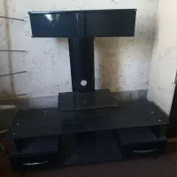 میز تلوزیون شیشه ای کشو چوب