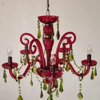 لوستر کریستالی ۵ شاخه سبز و قرمز