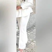 کت و شلوار ۳ تکه سایز44- ۴۶ سفید نونو مناسب عروس