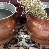 ۲ عدد ظرف آجیل یا گلدان مسی بزرگ قطر ۳۰ سانت