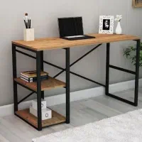 میز کامپیوتر فلز و چوب با قفسه و کشو