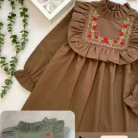 پیراهن کتان گلدوزی شده دخترانه