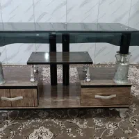 میز تلوزیون شیشه و چوب مشکی