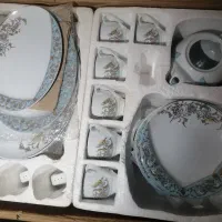 سرویس چینی فیروزه ای توس12نفره لیوان قندون
