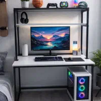 میز کامپیوتر مدرن با شلف