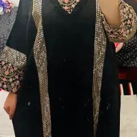 لباس مجلسی بلندپولک وگلدوزی نو همراه کیف و کفش