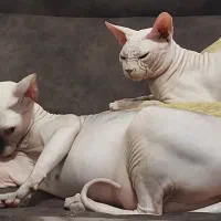 گربه اسفینکس ماده بالغ و بچه دو ماهه