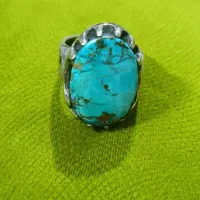 انگشتر فیروزه نقره روس وعقیق کبود