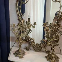 آینه و شمعدان برنجی سیاه قلم