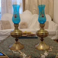 یک جفت شمعدان لاله آبی طرح گردسوز شاه عباسی دکوری