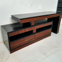 میز تلوزیون MDF دو تیکه دو کشو قهوه ای مشکی
