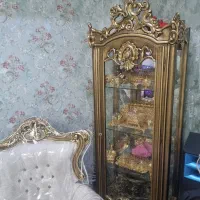 بوفه ویترین چوب گردو طلاکوب