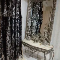 آینه و شمعدان و ساعت جنس برنز و سنگ سالم