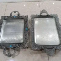 دو عدد سینی پذیرایی مجلسی نقره ای پایه دار