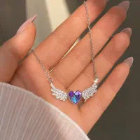 گردنبند جواهری قلب بنفش