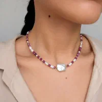 گردنبند دست ساز یاقوت سرخ، طلا ومرواریدباروک طبیعی