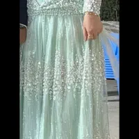 لباس کوردی مزون دوز سنگ کاری، رنگ تیفانی.