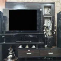 میز چوبی شیشه ای تلویزیون