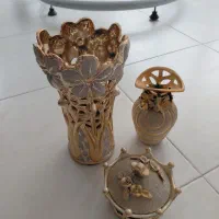 ست طلایی گلدان و شکلات خوری