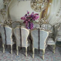 نهارخوری ۸ نفره استیل سلطنتی کرم طلایی