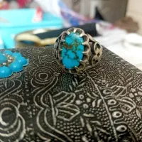 انگشتر فیروزه اصل  رکاب نقره مهر دار